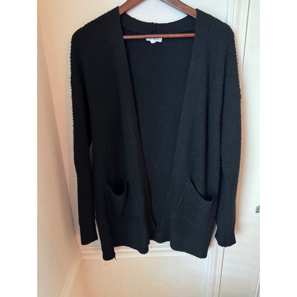 Maurices Womens Black Waffle Knit Open Front Cardigan Sweater Small Pockets